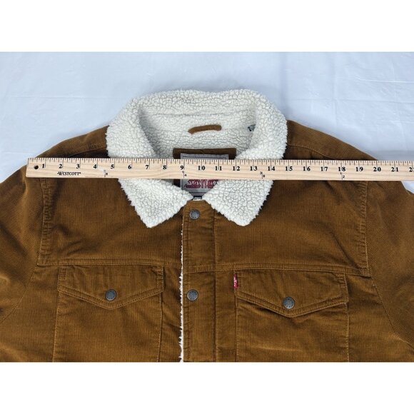 Levis Corduroy Sherpa Lined Trucker Jacket Men’s XXL Brown Snap Zip - Picture 15 of 16